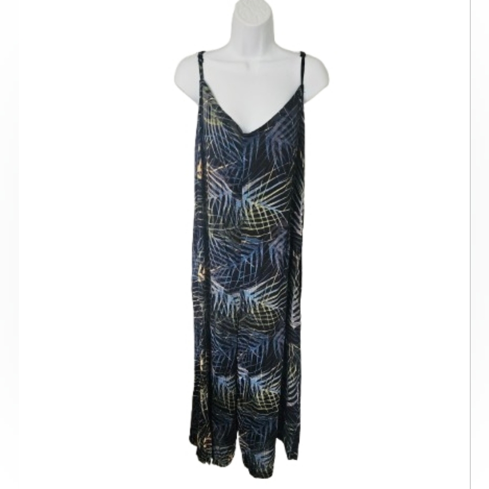 World Market Tropical Print Flowy Jumpsuit S/M Boho Vacation Adjustable Straps